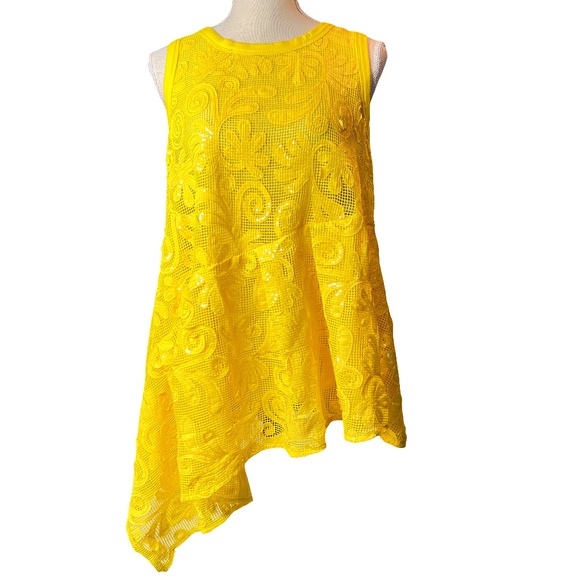 # A112   FT INC Sun-Kissed Boho Yellow Mesh Peplum Top  Festival vibes NWT  M - Picture 1 of 9